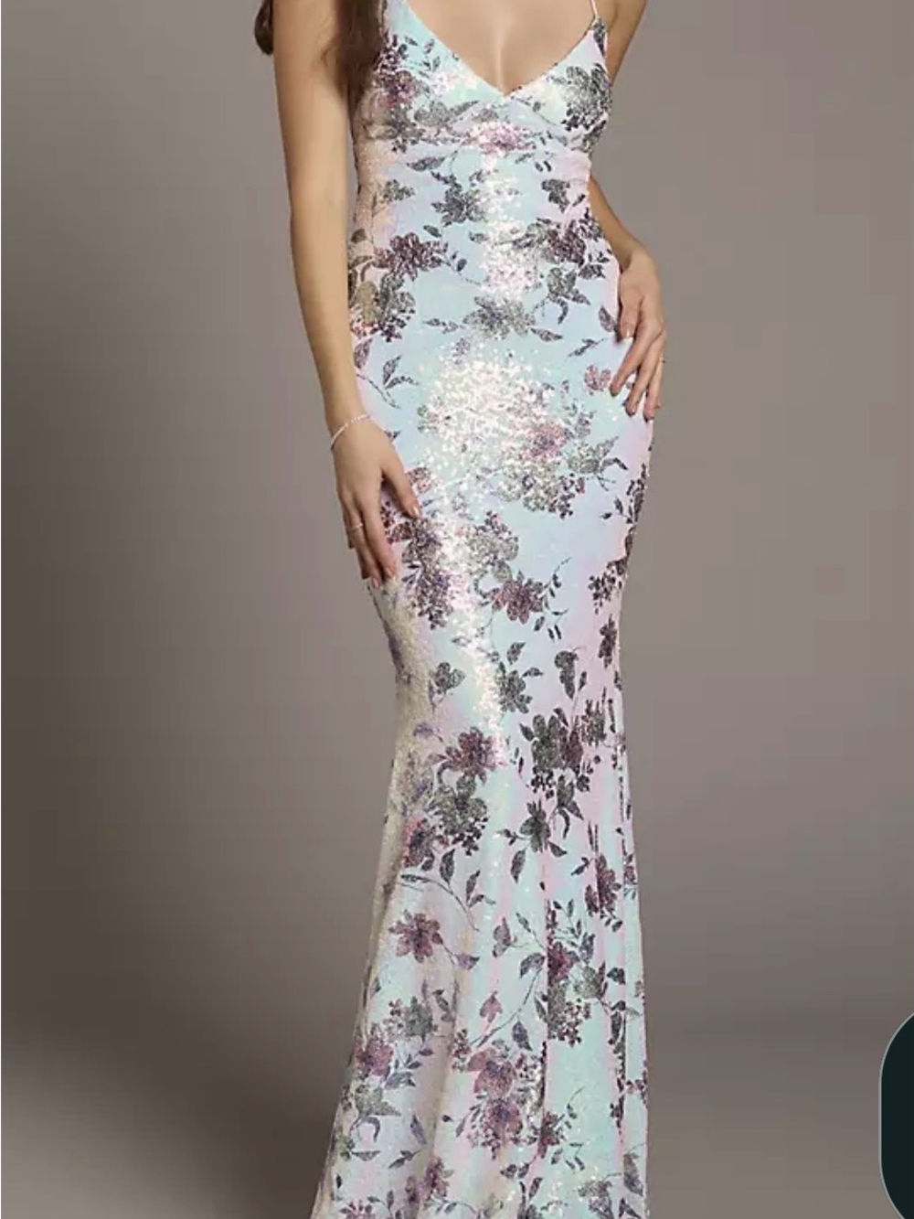 City Triangles Iridescent Pastel Floral Sequin Slip Maxi Dress